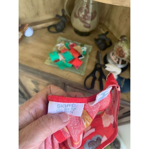 Sigrid Olsen Women's Large 100% Linen Dress Sleeveless Red Floral - Picture 7 of 12